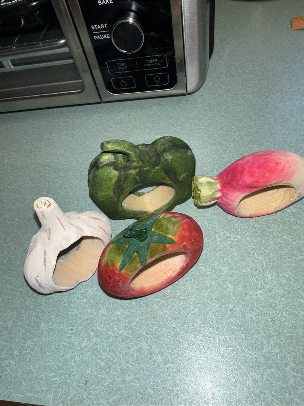 Hand-Painted Unique Napkin Ring Set  - Carved into Assorted Vegetables